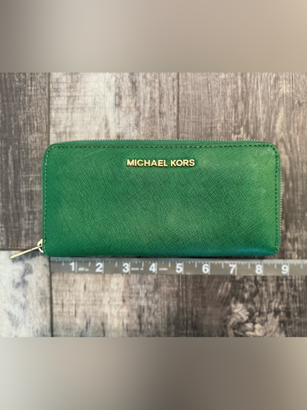 Michael Kors Green Zip Wallet with Gold Logo - Picture 8 of 8